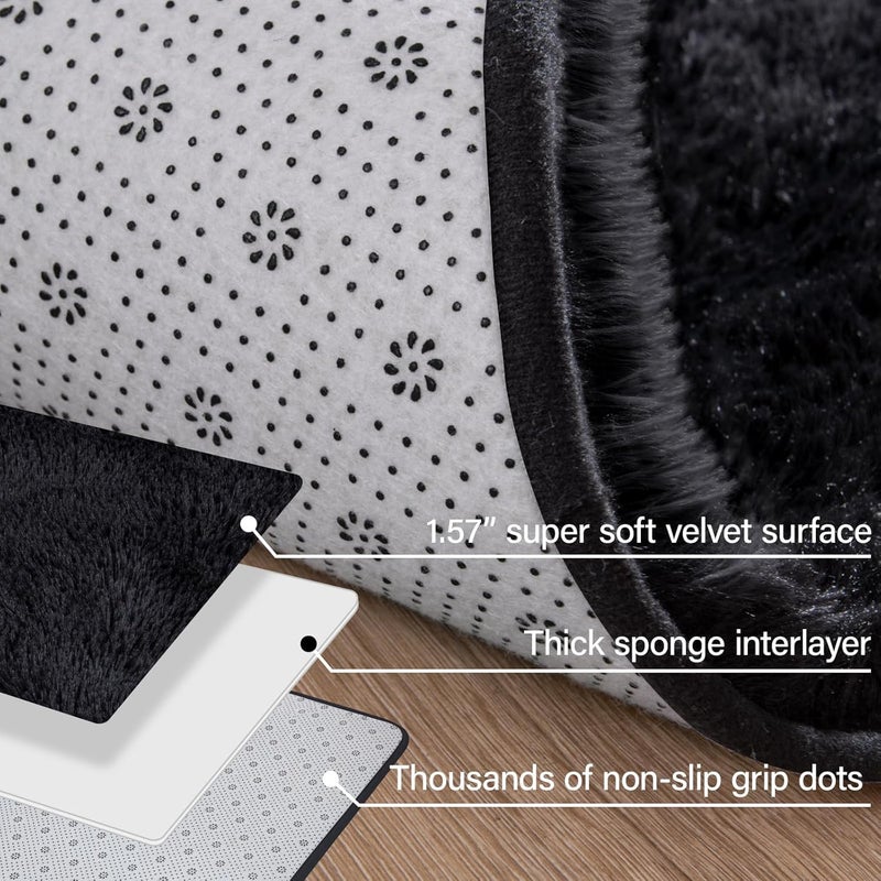 Merelax Soft Area Rug for Livingroom Bedroom, Machine Washable 5x8 Black Rugs Fluffy Shaggy Bedside Rug, Non Slip Indoor Carpet for Nursery Dorm Room Home Decor Aesthetic - Image 5